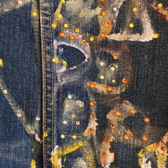 Salvatore Principe artist custom Swarovski crystal hand painted denim jacket M - Picture 4 of 10
